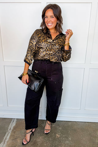 Wild Side Gold Leopard Button Front Top