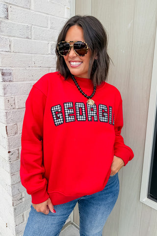 Georgia Gingham Mallory Mock Neck Sweatshirt In Red
