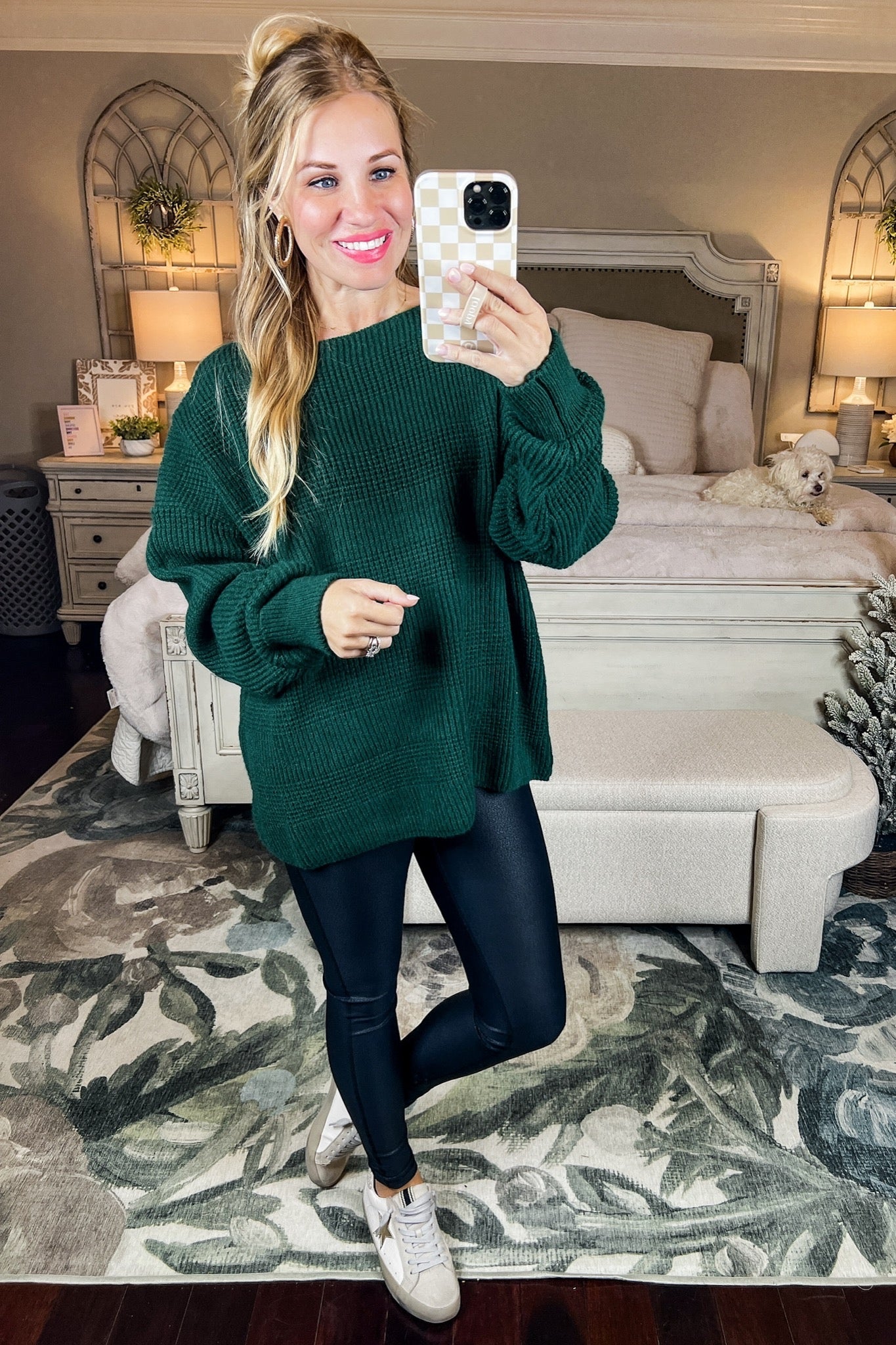Ribbed Knit Sweater in Hunter Green