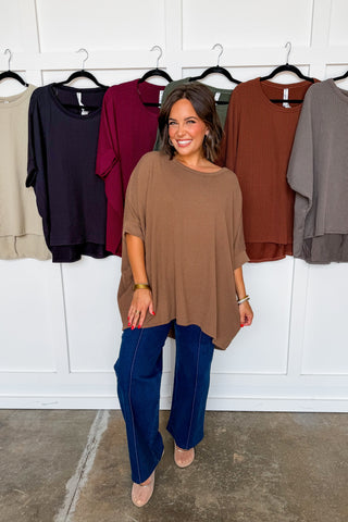 Dear Scarlett Essential Ribbed Poncho Top in Wine