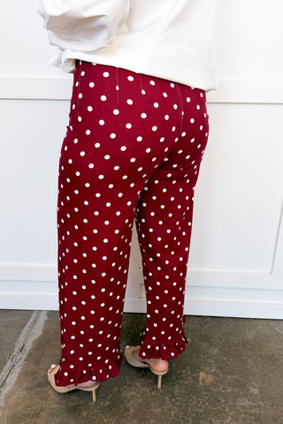 Polished Dot Ruffle Pants in Wine