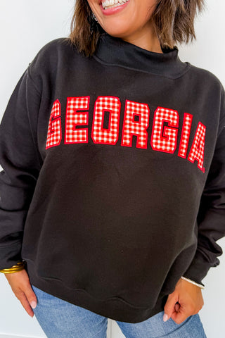 Georgia Gingham Mallory Mock Neck Sweatshirt in Black