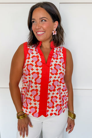Groovy Bloom Sleeveless Top in Coral
