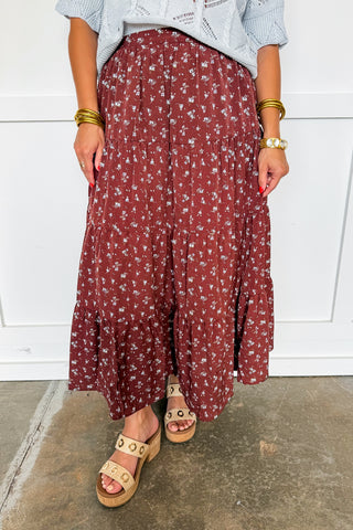 The Hazel Tiered Midi Skirt in Rustic Bloom