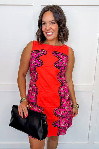 The Presley Color Pop Shift Dress in Retro Pink Floral