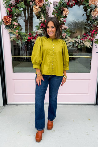 The Libby Button Front Top in Chartreuse