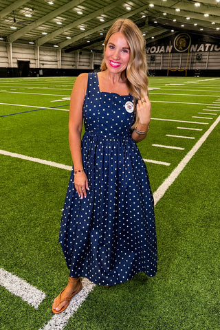 Chic in Navy Dotted Dress