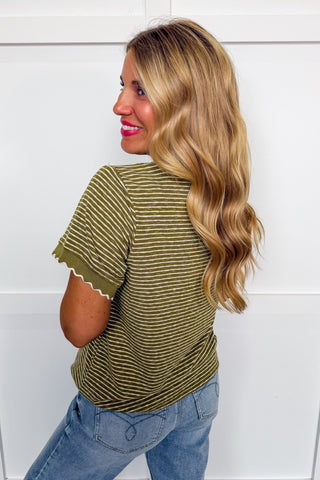 The Presley Stripe Tee in Olive/Cream