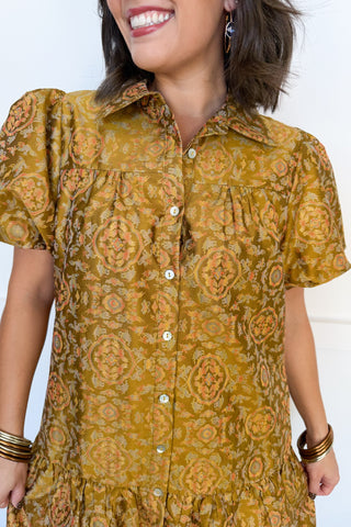 Printed Promise Drop Waist Dress in Toffee