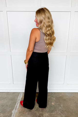 The Addison High Rise Pin Tuck Pants in Black