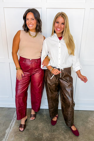 City Slicker Vegan Leather Pants in Rustic Wine