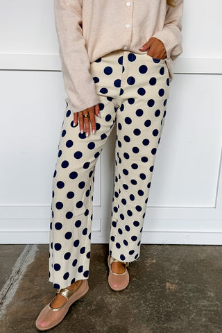The Lila Dot Pants In Cream & Navy