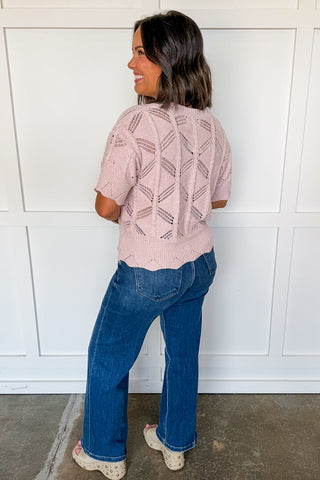 The Delilah Scallop Open Knit Top in Petal Pink