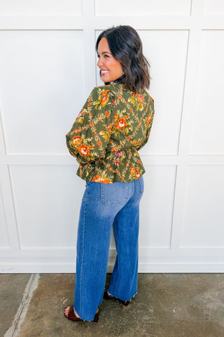 Fall For You Floral Peplum Top in Olive