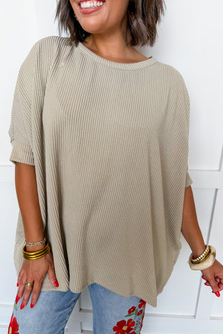 Dear Scarlett Essential Ribbed Poncho Top in Sage