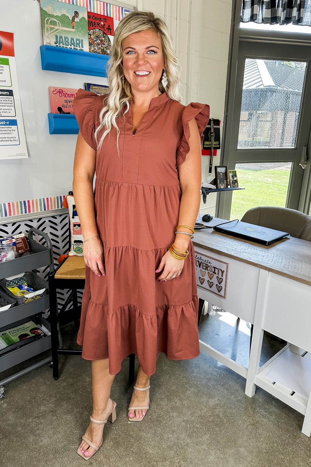 Embrace the Moment Tiered Midi Dress in Clay