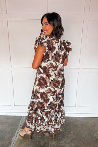The Caroline Mocha Floral Dress