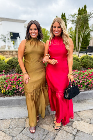 The Amelia Soirée Organza Midi Dress in Olive