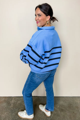 Cobalt & Navy Blue Pullover Quarter Snap Top