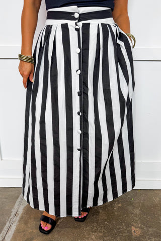 Timeless Stripe Midi Skirt in Black
