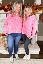 Load image into Gallery viewer, Acid Wash Cropped Pink Sweatshirt with Plaid Hood
