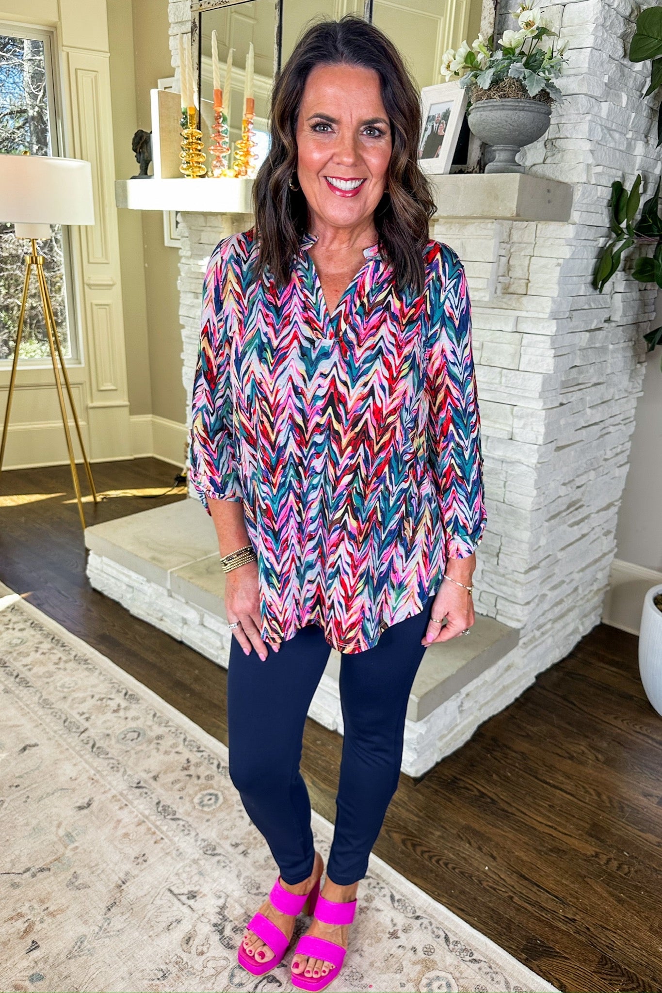 The Lizzy Top in Multi Color Abstract Chevron