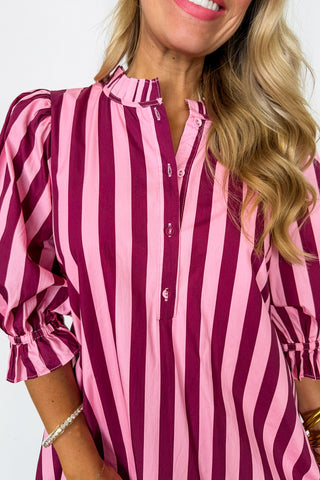 Stripe Me Pretty Dress in Pink & Burgundy