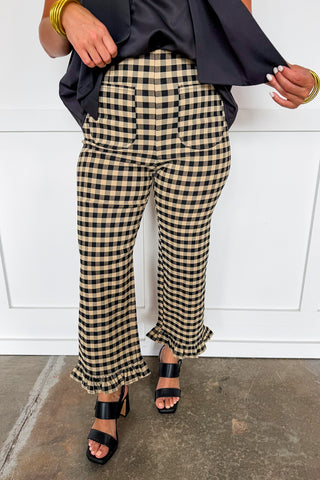 Girl In Gingham Ruffle Pants in Oatmeal
