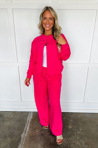 Weekend Reset Two Button Cardigan in Raspberry Pink