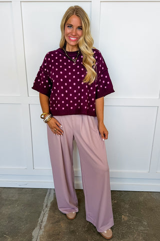 The Isabelle Wide Leg Tailored Trousers in Dusty Rose