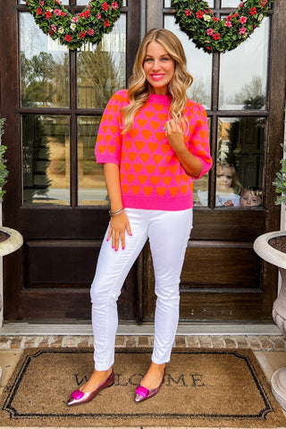 Orange Heart Short Sleeve Pink Sweater by THML