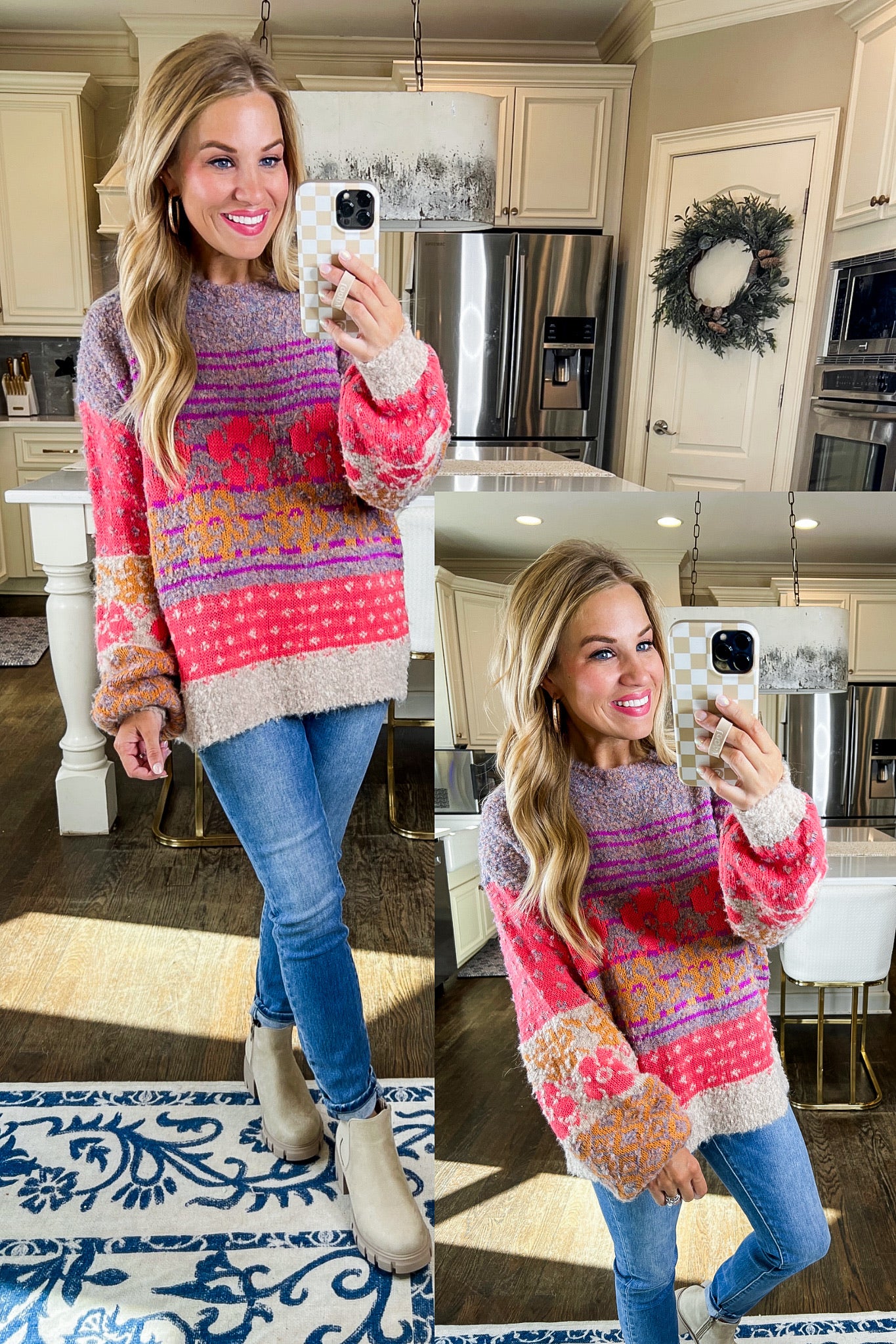 Spotted Striped Floral Cozy Knit Sweater