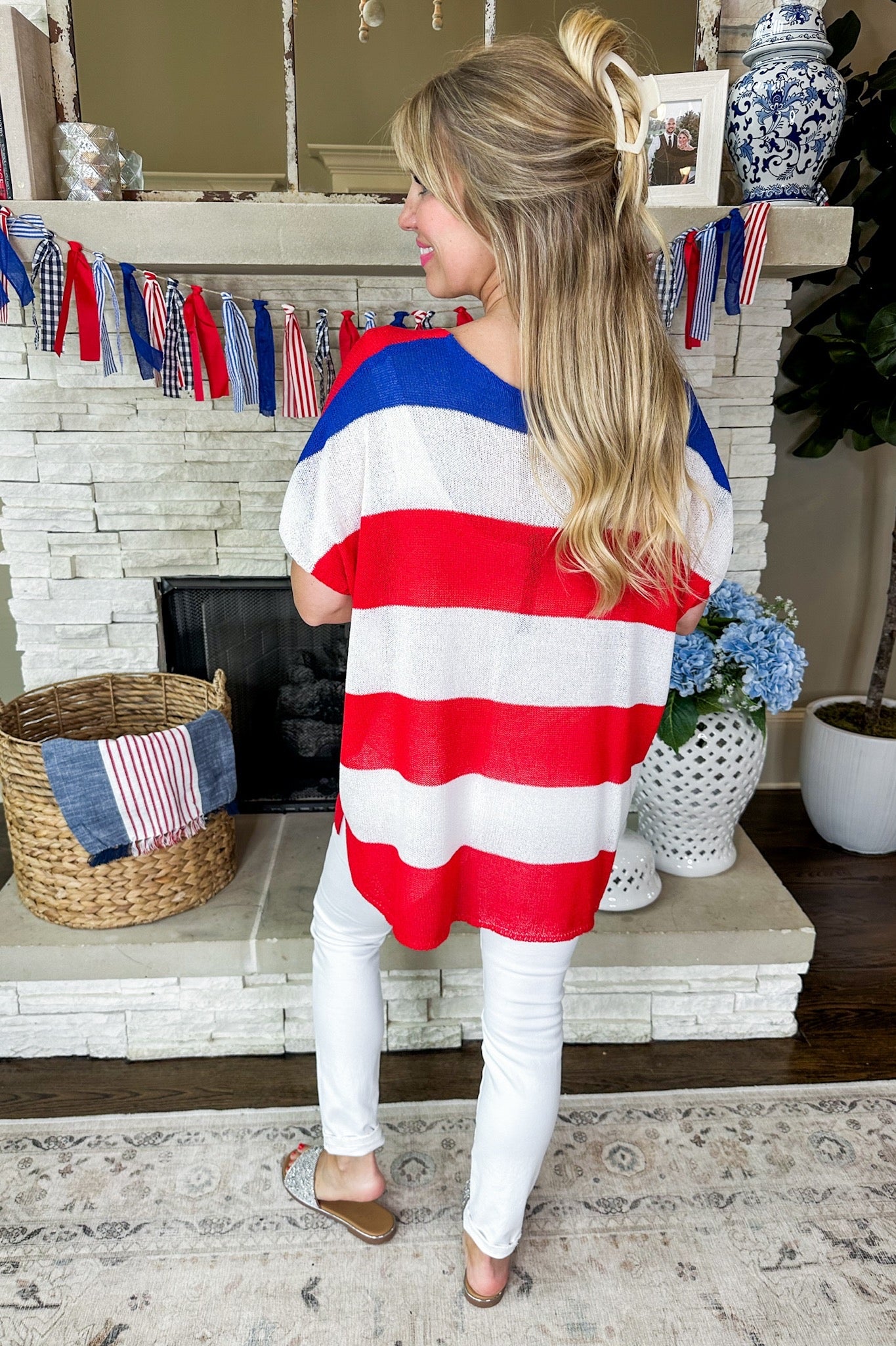 Stars and Stripes Poncho Knit Top