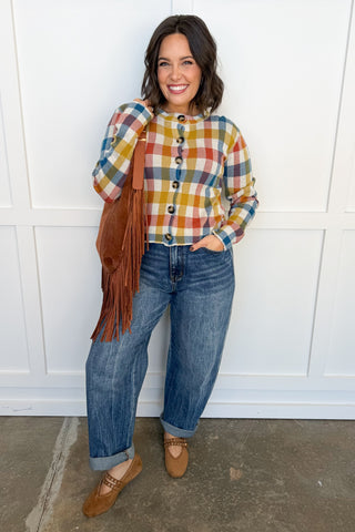 Color Me Cozy Plaid Knit Cardigan
