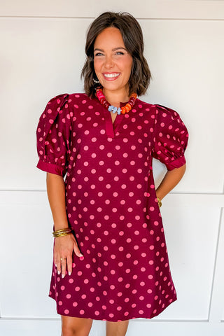 Styled In Dots Dress in Wine