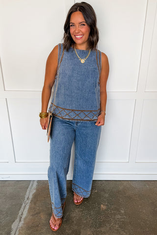 Denim Days Stitch Embroidery Pant Set