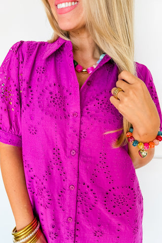 Picture Perfect Eyelet Dress in Magenta