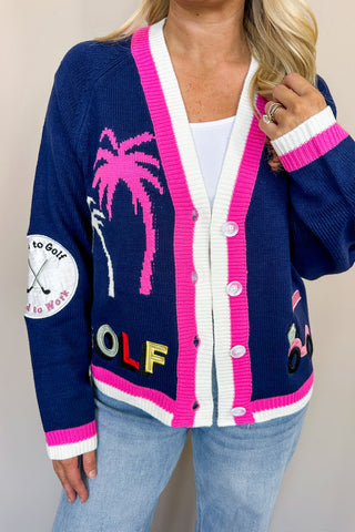 Par-Tee Time Navy Blue Cardigan