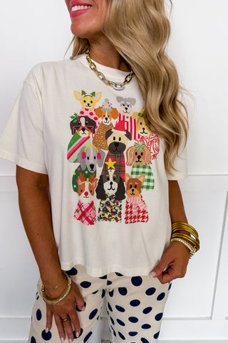 Poppy & Pine Merry Little Pups Cropped Graphic Tee