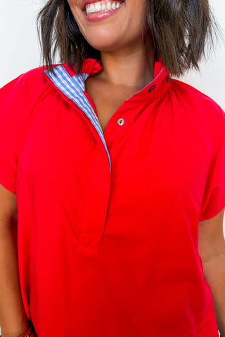 American Honey Gingham Split Collar Top