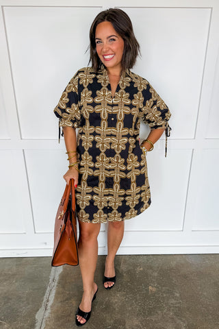 The Willow Walk Dress in Black & Gold