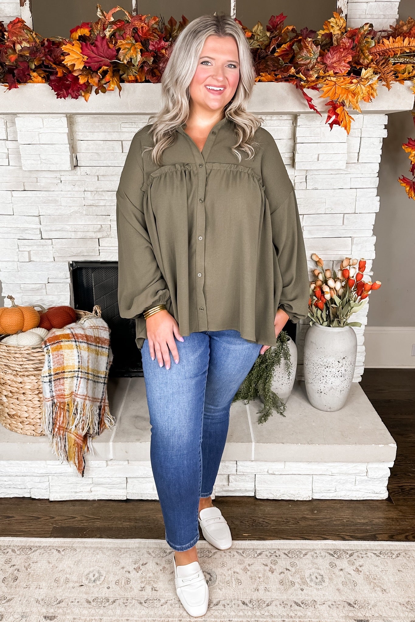 Pretty in Olive Babydoll Long Sleeve Top