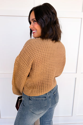 Dear Scarlett Bella Waffle Knit Crewneck Sweater in Camel
