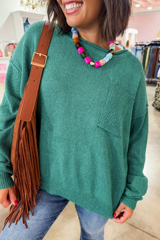 Everyday Crewneck Knit Sweater in Emerald