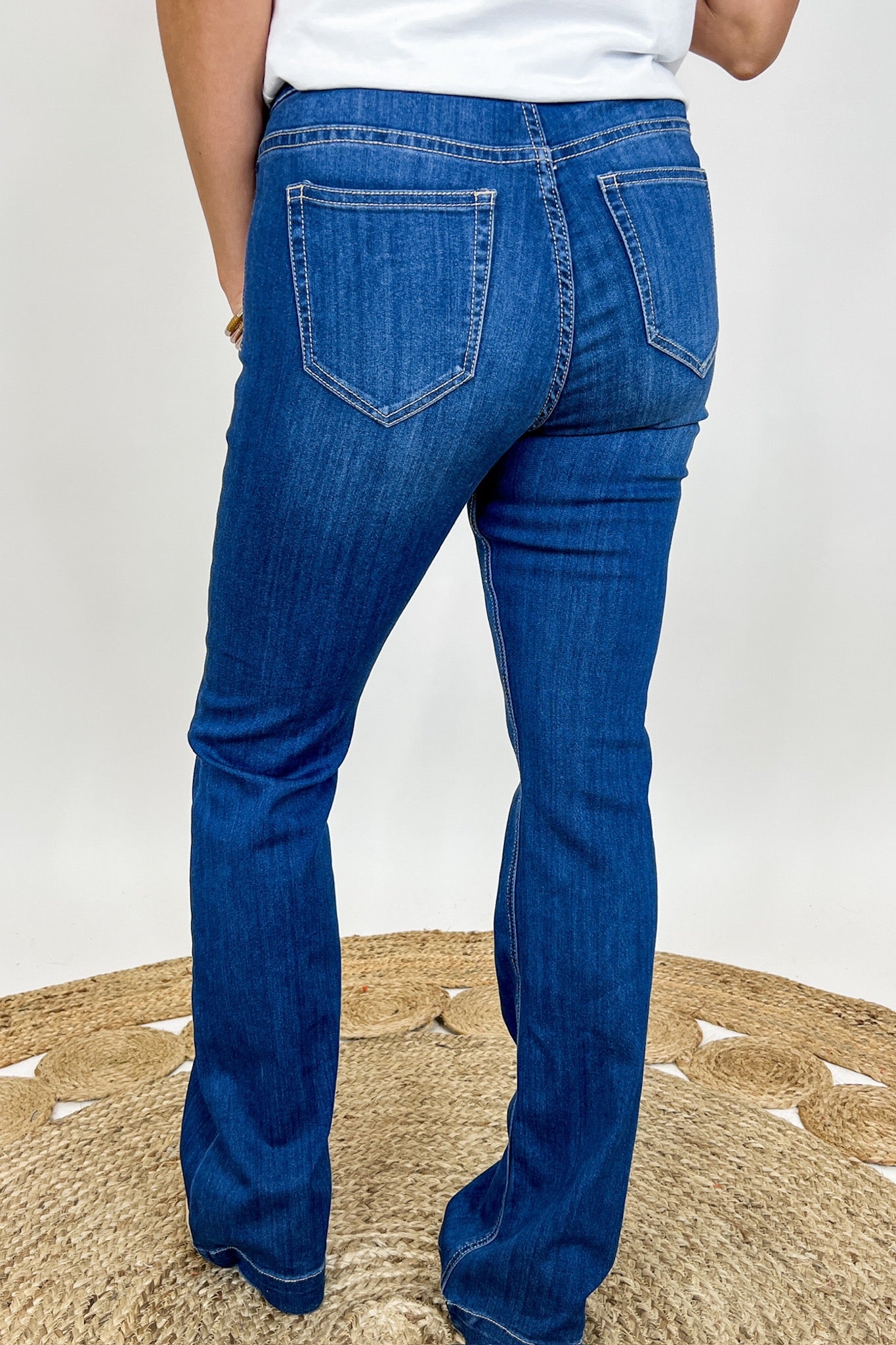 The Riley Pull On Flare Dark Wash Jeans by Jules & James