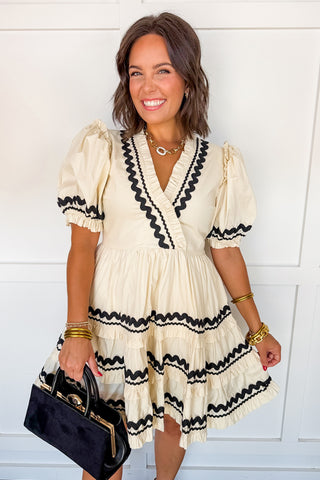 Wrapped Ric Rac Tiered Dress in Egggshell