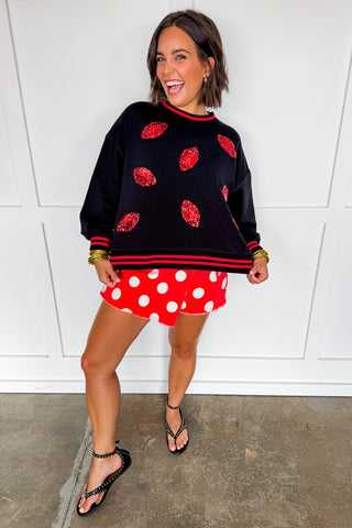The Millie Football Sweatshirt in Red/black Footballs by Mary Square