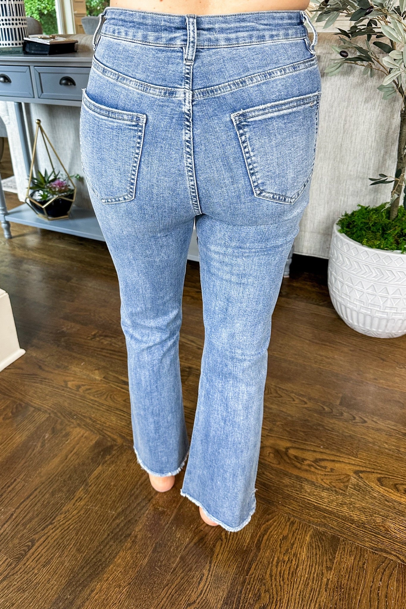 Medium Wash Super High Rise Cropped Bootcut Mica Jeans