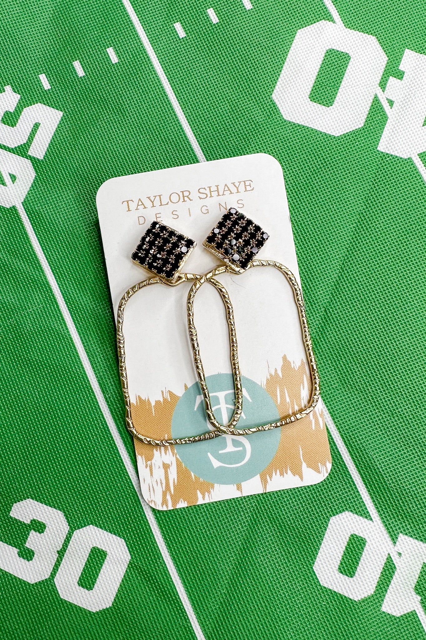 Jessie Black Rhinestone Gold Rectangle Hoop Earring by Taylor Shaye