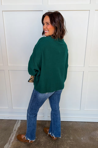Pop Of Color Fleece Sweater in Emerald